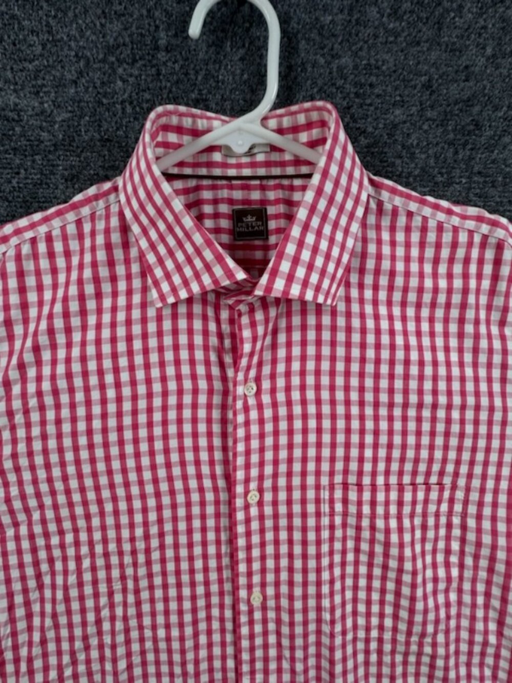 Peter Millar Check 16.5 Button-Down Italy Men Pink White All Cotton Shirt Pocket